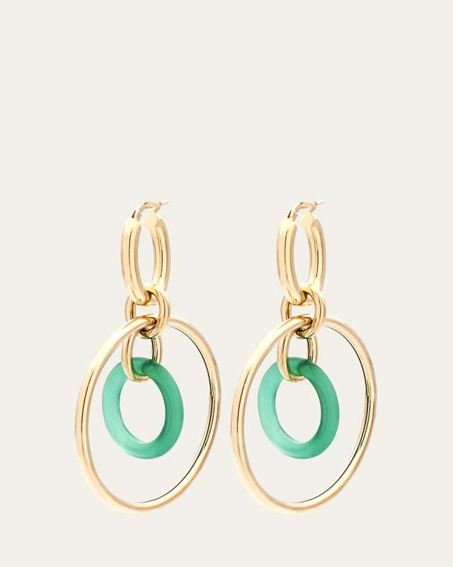 18K Yellow Gold Green Aventurine Orbit Earrings